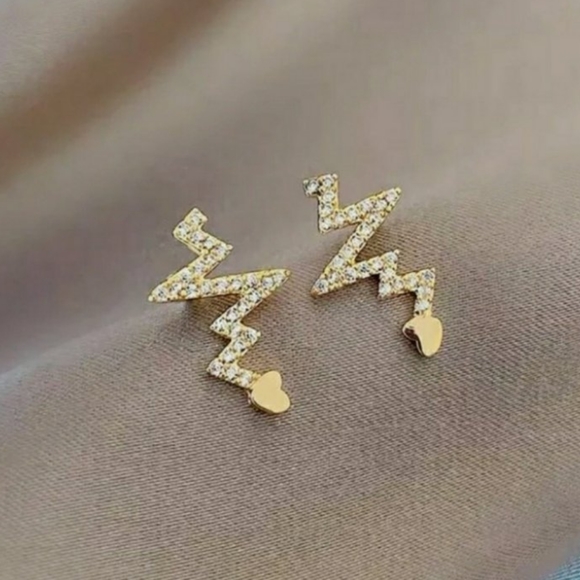 New Heart ECG Gold Earrings - Picture 2 of 5